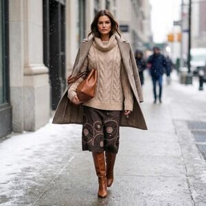 Chicos Women's Brown Midi Skirt Embroidered Eyelet Size 2 Large 12 Boho Artsy